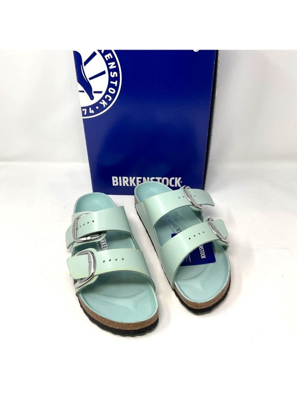 Birkenstock Arizona Big Buckle Patent Leather Women's Sandals Surf Green Size 9